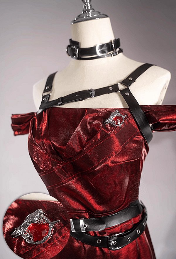 Love and deepspace Cosplay Costume Red Dress Suit with Leather Stockings and Chest Straps Love and deepspace Cosplay Costume Red Dress Suit with Leather Stockings and Chest Straps