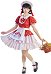 Robe Rouge pour Femme Motif Champignon Style Maid avec Tablier Chapeau Broche