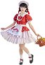 Women Kawaii Maid Costume Red Mushroom Maid Style Dress with Hat Apron Brooch