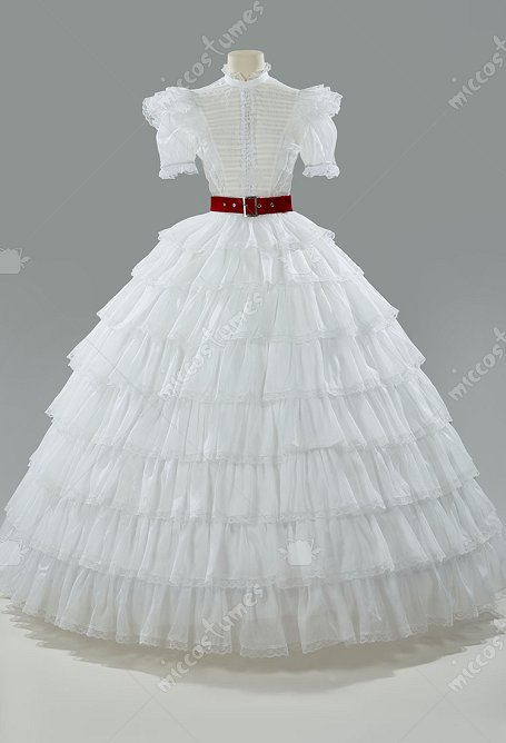 Rokoko Vintage Ballkleid Set Damen Retro Kostüm Oberteil Rock mit Gürtel Brosche