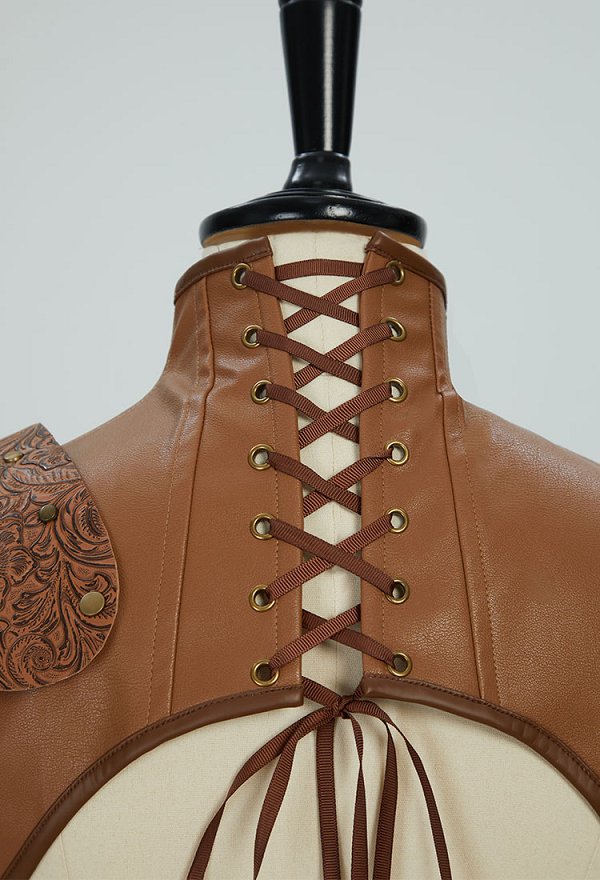 Conjunto de traje de soldado guerrero vikingo renacentista medieval con corsé y falda larga con armadura de hombros