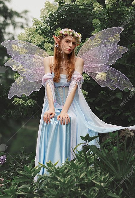 Medieval Vintage Mariposa Elfo Estilo Vestido Renacimiento Hada Azul Rosa Vestido Irregular con Mangas