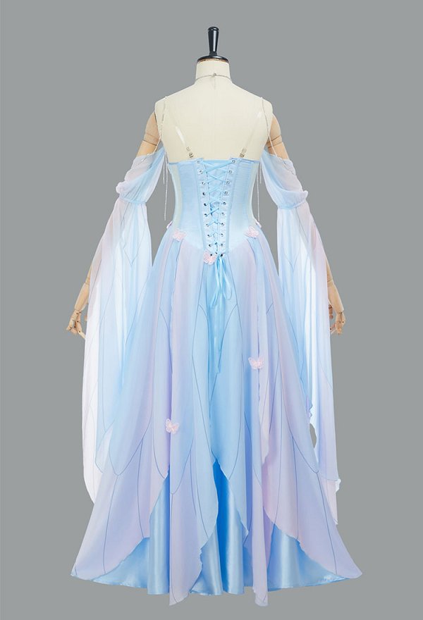 Medieval Vintage Mariposa Elfo Estilo Vestido Renacimiento Hada Azul Rosa Vestido Irregular con Mangas
