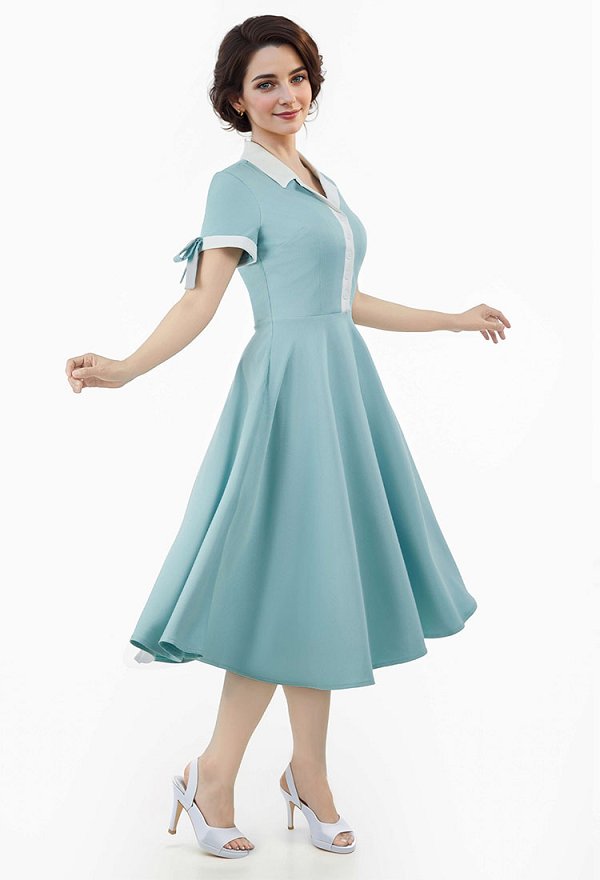 1950s Peter Pan vintage Vestido de cóctel de verano de manga corta y cuello