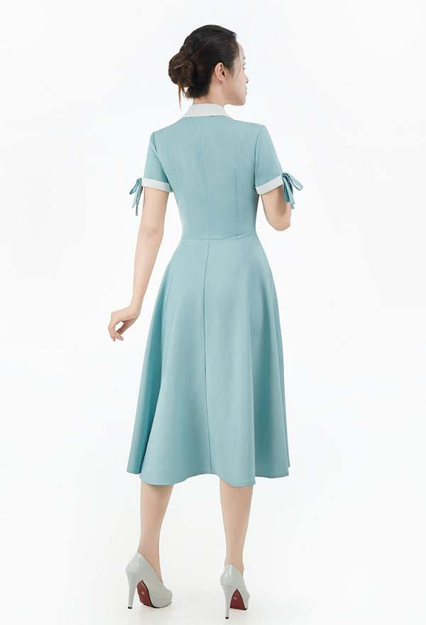 1950s Peter Pan vintage Vestido de cóctel de verano de manga corta y cuello