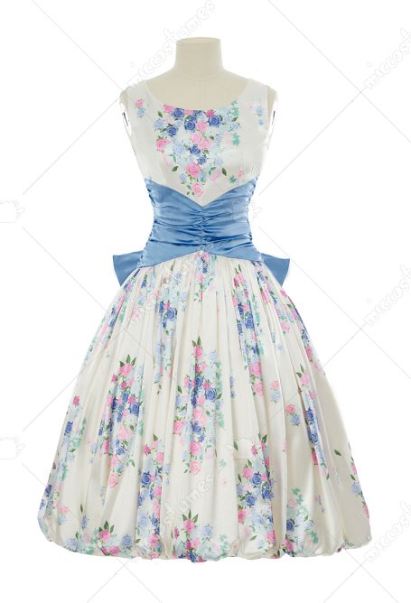 Vestido vintage de los años 50, estilo retro, con estampado floral, para cóctel, sin mangas y con lazo
