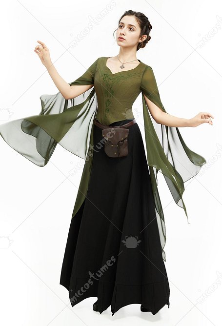 Halloween traje de elfa Renacentista Medieval Camisa de manga ancha con lazo y bordado