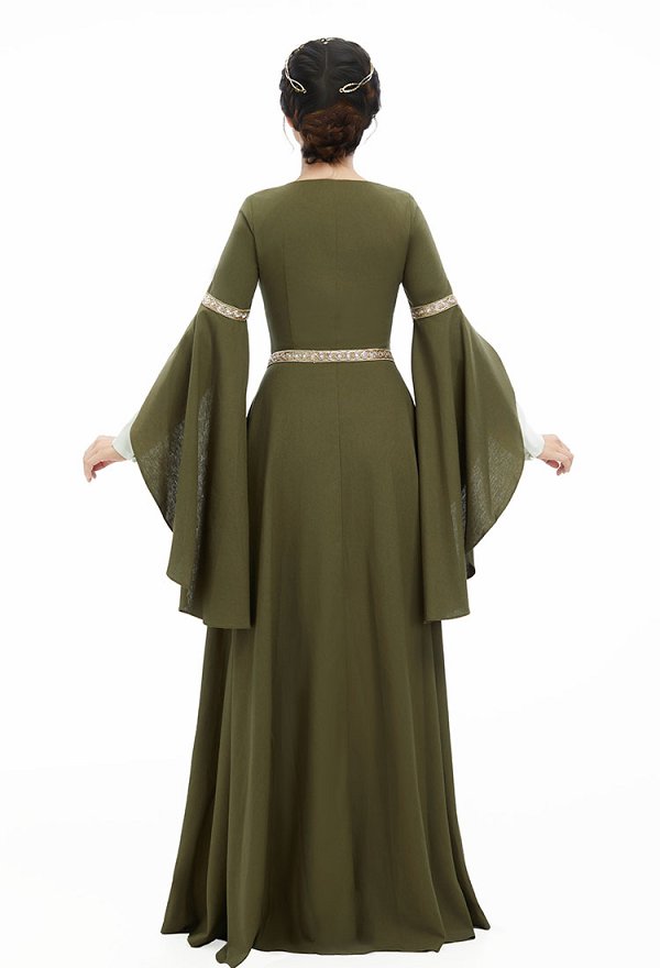 The Lord of the Rings médiéval Vintage Robe longue de fée Renaissance à manches larges et ceinture