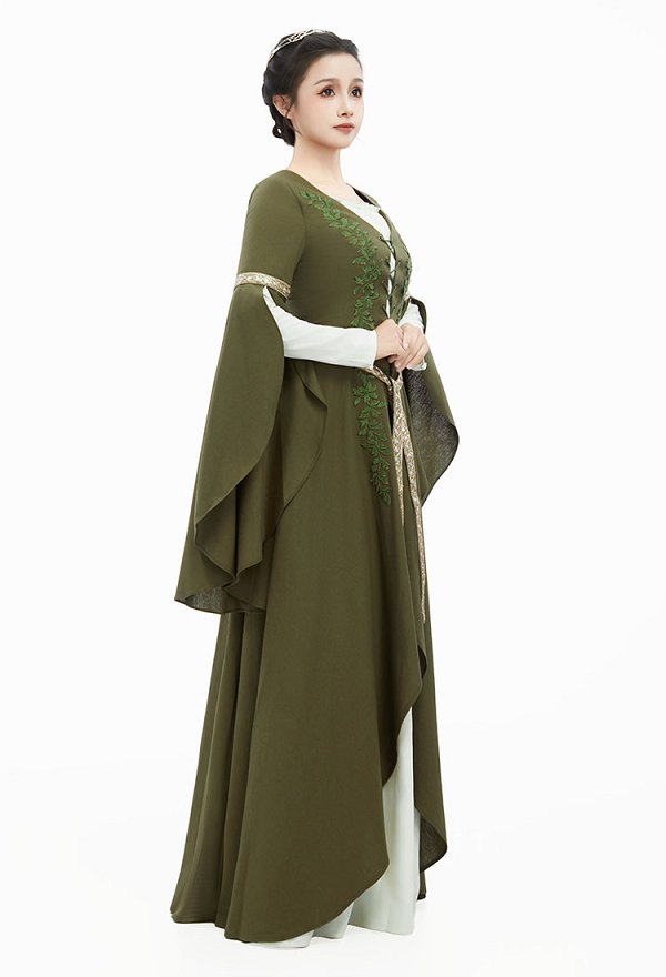 The Lord of the Rings médiéval Vintage Robe longue de fée Renaissance à manches larges et ceinture