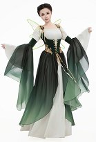 Cosplay Traje Vestido medieval éfico en degradado verde con mangas y alas elegante y vintage