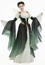 Medieval Fantasy Green Elf Dress Elegant Retro Dress Houppelande with Sleeves and Wing