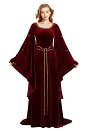 Vestido de terciopelo de bruja malvada medieval renacentista con mangas anchas y cinturón