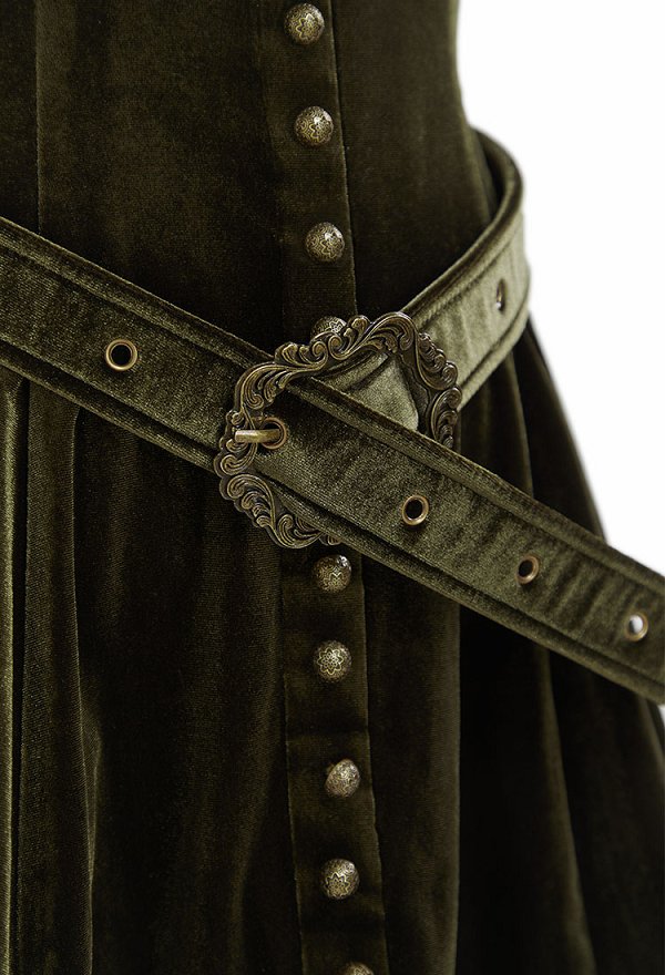 Renaissance Kostüm Mittelalterliches Puffärmel Kurzes Samtkleid mit Gürtel