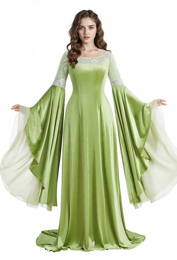 The Lord of the Rings Arwen Undómiel Medieval Coronation Dress Renaissance Elf Style Velvet Lace-trimmed Dress