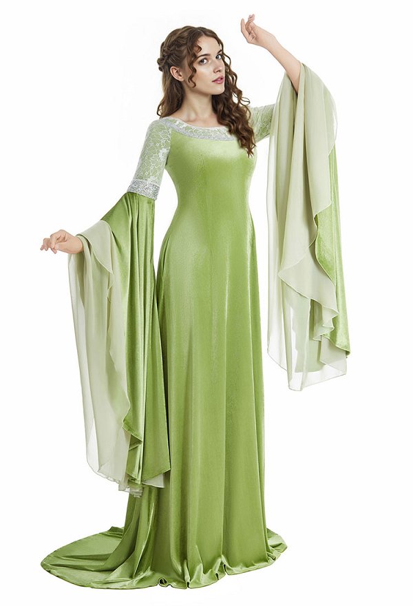 The Lord of the Rings Arwen Undómiel Medieval Coronation Dress Renaissance Elf Style Velvet Lace-trimmed Dress
