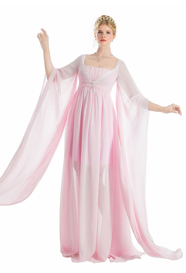 Medieval Princess Dress Renaissance Costume Pink Satin Gown with Hat
