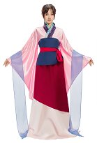 Disfraz de Cosplay de Mulan con manga y falda con Obi y Chal Disfraz de Cosplay de Mulan con manga y falda con Obi y Chal