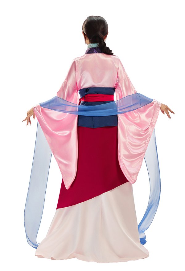 Disfraz de Cosplay de Mulan con manga y falda con Obi y Chal Disfraz de Cosplay de Mulan con manga y falda con Obi y Chal