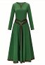 Medieval Viking-style Dress Vintage Green Long Dress with Belt
