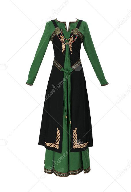 Medieval Viking Robe-style Apron Retro Front-Opening Outer Dress with Belt and Brooch