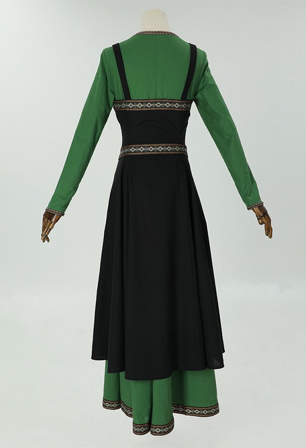 Medieval Viking Robe-style Apron Retro Front-Opening Outer Dress with Belt and Brooch