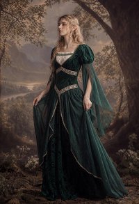 Daizbella Medieval Fantasy Elf Gown Dark Green Embossed Velvet Dress