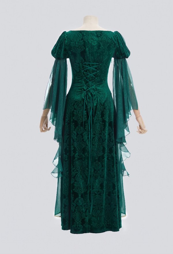 Daizbella Medieval Fantasy Elf Gown Dark Green Embossed Velvet Dress