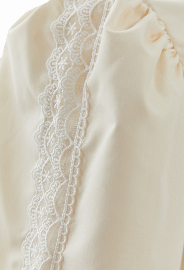 Daizbella Edwardian Vintage Puff Sleeves Shirt Cream White Lace Blouse with Brooch