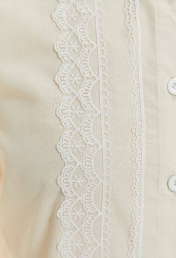 Daizbella Edwardian Vintage Puff Sleeves Shirt Cream White Lace Blouse with Brooch