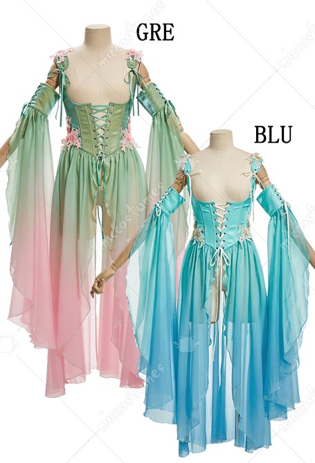 Daizbella Medieval Gradient Elf Style Dress Fairy Overskirt with Sleeves