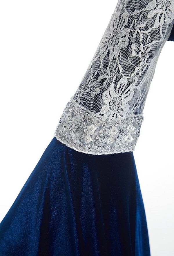 Daizbella The Lord of the Rings Medieval Blue-Grey Coronation Dress Renaissance Elf Style Velvet Lace Trim Dress