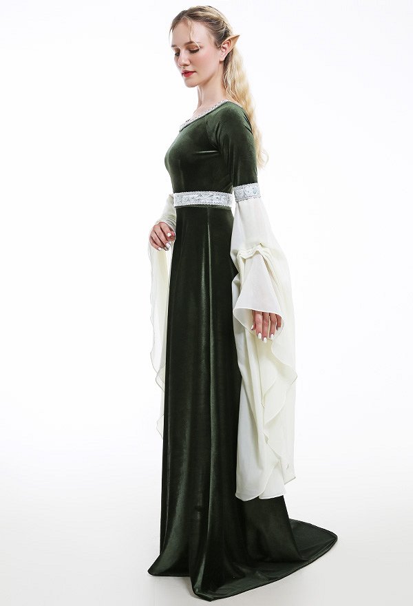 Medieval Fantasy Dress Handmade Retro Costume Forest Fairy Elf Velvet Gown