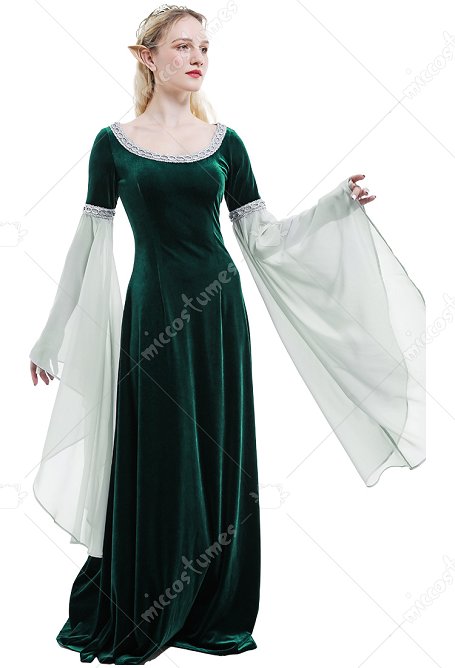 Medieval Vestido de Terciopelo Verde Oscuro con Mangas de Gasa