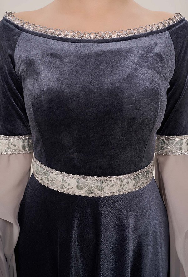 Medieval Fantasy Dress Grey Retro Costume Forest Fairy Elf Velvet Gown Medieval Fantasy Dress Grey Retro Costume Forest Fairy Elf Velvet Gown