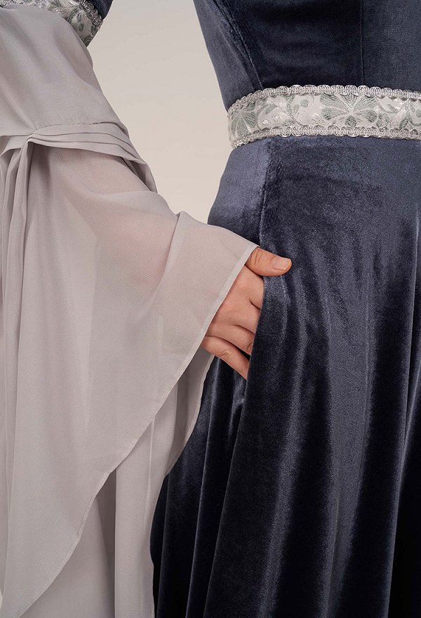 Medieval Fantasy Dress Grey Retro Costume Forest Fairy Elf Velvet Gown Medieval Fantasy Dress Grey Retro Costume Forest Fairy Elf Velvet Gown