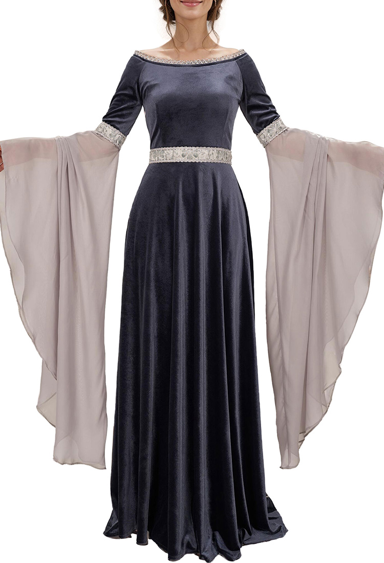 Medieval Vestido de fantasía gris retro de terciopelo de hada elfa del bosque
