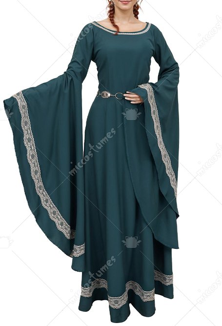 Mittelalterliches Renaissance Dunkel Grün Halloween Party Kostüm Retro Kleid Gewand