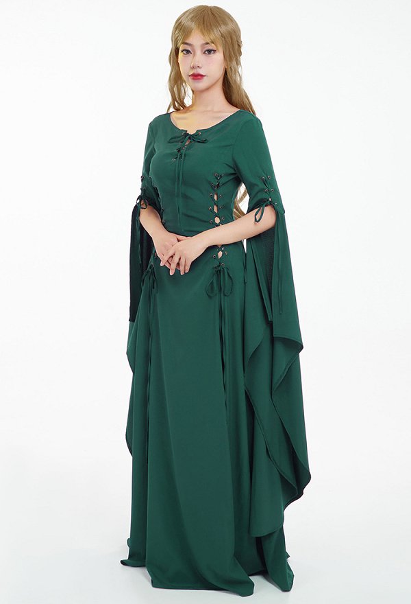 Mittelalter Gefälschtes Kleid Dunkel Grün Renaissance Handgemacht Natürliches Kleid mit langen ausgestellten ärmeln Mittelalter Gefälschtes Kleid Dunkel Grün Renaissance Handgemacht Natürliches Kleid mit langen ausgestellten ärmeln