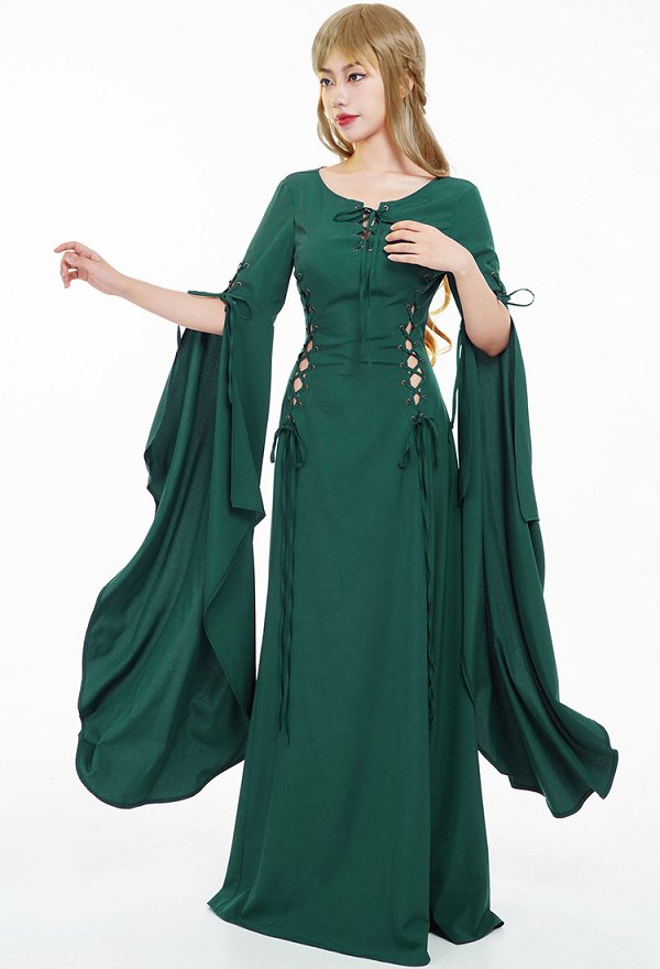 Mittelalter Gefälschtes Kleid Dunkel Grün Renaissance Handgemacht Natürliches Kleid mit langen ausgestellten ärmeln Mittelalter Gefälschtes Kleid Dunkel Grün Renaissance Handgemacht Natürliches Kleid mit langen ausgestellten ärmeln