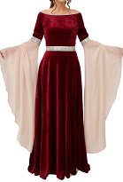 Medieval Fantasy Dress Red Retro Costume Forest Fairy Elf Velvet Gown Medieval Fantasy Dress Red Retro Costume Forest Fairy Elf Velvet Gown