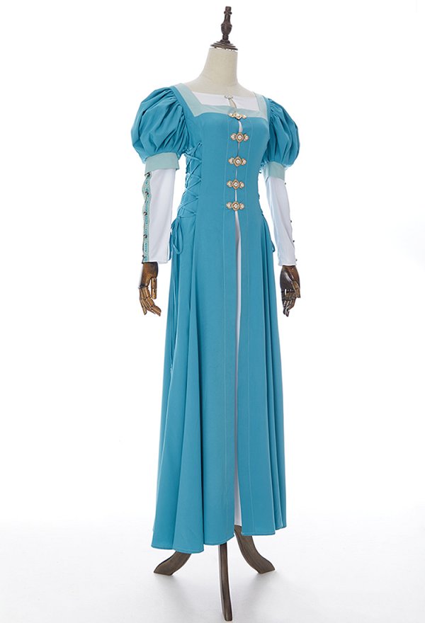 Disfraz de Cosplay Vestido Medieval Renacentista de Dos Piezas Falso con Manga Abullonada Turquesa