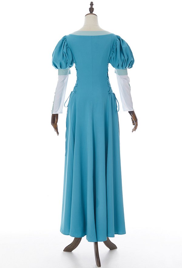Disfraz de Cosplay Vestido Medieval Renacentista de Dos Piezas Falso con Manga Abullonada Turquesa