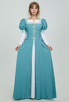 Disfraz de Cosplay Vestido Medieval Renacentista de Dos Piezas Falso con Manga Abullonada Turquesa Disfraz de Cosplay Vestido Medieval Renacentista de Dos Piezas Falso con Manga Abullonada Turquesa