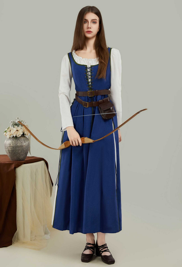 Medieval Renaissance Dress Vintage Long Dress with Belt and Waist Bag Cosplay Costume Medieval Renaissance Dress Vintage Long Dress with Belt and Waist Bag Cosplay Costume