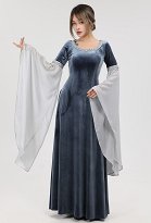 Disfraz de Cosplay Vestido Vintage Medieval Hecho a Mano, Ropaje Gris de Terciopelo de Elfo de Hadas del Bosque Disfraz de Cosplay Vestido Vintage Medieval Hecho a Mano, Ropaje Gris de Terciopelo de Elfo de Hadas del Bosque