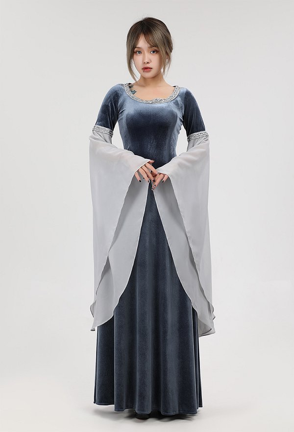 Disfraz de Cosplay Vestido Vintage Medieval Hecho a Mano, Ropaje Gris de Terciopelo de Elfo de Hadas del Bosque Disfraz de Cosplay Vestido Vintage Medieval Hecho a Mano, Ropaje Gris de Terciopelo de Elfo de Hadas del Bosque