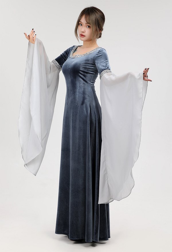Disfraz de Cosplay Vestido Vintage Medieval Hecho a Mano, Ropaje Gris de Terciopelo de Elfo de Hadas del Bosque Disfraz de Cosplay Vestido Vintage Medieval Hecho a Mano, Ropaje Gris de Terciopelo de Elfo de Hadas del Bosque