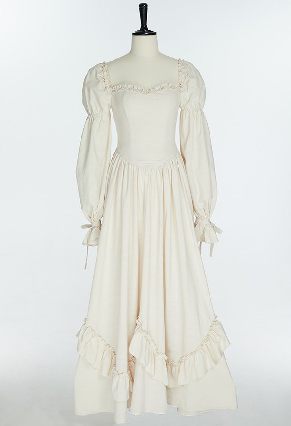Medieval Renaissance Dress Princess Style White Long Sleeve Off Shoulder Dress with Ruffle Hem Medieval Renaissance Dress Princess Style White Long Sleeve Off Shoulder Dress with Ruffle Hem