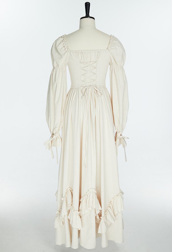 Medieval Renaissance Dress Princess Style White Long Sleeve Off Shoulder Dress with Ruffle Hem Medieval Renaissance Dress Princess Style White Long Sleeve Off Shoulder Dress with Ruffle Hem