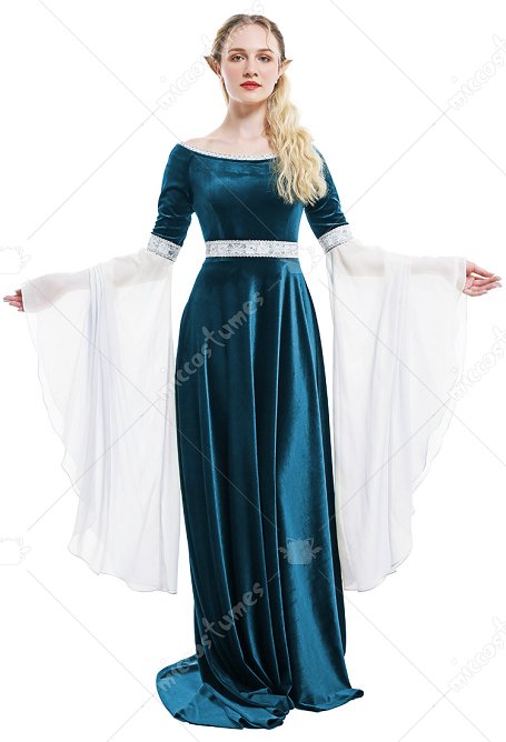 Vestido Medieval Hecho a Mano Ropa Vintage Hada del Bosque Elfo Vestido de Terciopelo Azul